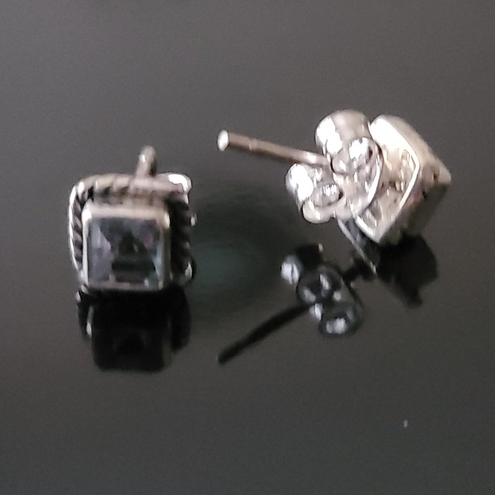 Blue Topaz Stud Earrings Sterling Silver -Topaz Earrings-Topaz Jewelry - Picture 3 of 6